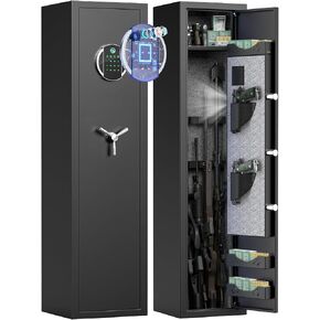 Fireproof Gun Safe, 5 Gun Heavy Biometric Fingerprint Rifle Safe, Gun Safes for Home Rifle and Pistols with LCD Screen Keypad and Silent Mode, 3 Adjustable Gun Slots