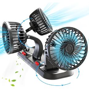 Triple Head USB Fan for Car 2 Speeds Desk Fan 12V/24V Powerful Cooling 360° Rotating Low Noise Car with Phone Number Display ＆ Fragrance Pad for SUV RV Truck Sedan Dashboard