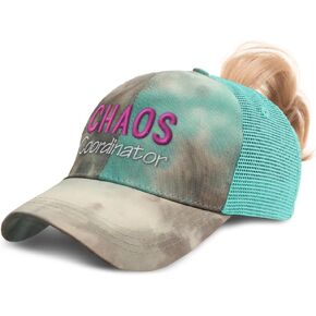 Ponytail Cap Women's Baseball Cap Embroidered Chaos Coordinator Sun Hat with Ponytail Hole High Pony Hat