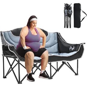 DoCred Double Beach Camping Chair with Canopy, Folding 2 Person Camping Sofa Seat, Portable Outdoor Loveseat with Shade, Oversize Camp Chair for Lawn, and Outdoor Activities