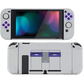 eXtremeRate PlayVital Protective Case Cover for Nintendo Switch, Thumb Grip Caps for Joycon - Classics SNES Style & Light Grey