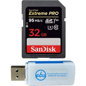 SanDisk 32GB SDHC Extreme Pro Memory Card Works with Olympus OM-D E-M10 Mark II, OM-1 Mark II Mirrorless Camera 4K V30 (SDSDXXG-032G-GN4IN) Bundle with (1) Everything But Stromboli Combo Card Reader