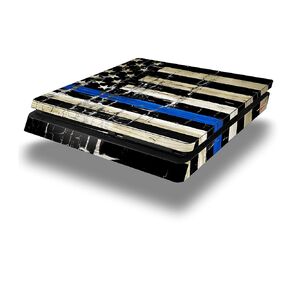 التفاف الجلد فينيل ملصق متوافق مع Sony PlayStation 4 Clim Console Painted Bended Cracked Line Line Stripe USA American Flag (PS4 غير مدرج)