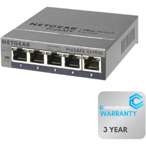 NETGEAR GS105E 5-Port 𝐆𝐢𝐠𝐚𝐛𝐢𝐭 𝐒𝐰𝐢𝐭𝐜𝐡 | Unmanaged | Desktop | Cloud Care's 3-Year Warranty SupportPlus Included