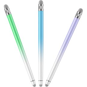 TCD 3 Pack 2 in 1 Stylus Pen for Touch Screen, High Precision Universal Capacitive Styluses Pen for iPad, Tablet, iPhone, Android & All Touch Screen Devices (Blue, Purple, Green)