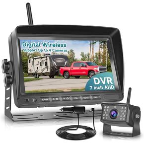 Digital Wireless Backup Camera 7" IPS Monitor Kit AHD Rear View Camera Waterproof Night Vision DVR Recording, Sellrich Wireless Reverse Camera 12V-36V for Truck/Trailer/RV/Camper/Excavator/Caravan