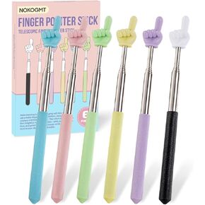 6PCS Finger Pointer Stick for Classroom – Extendable Teacher Pointer Stick and Pointer Finger Tool – Colorful Hand Pointer Stick for Presentations–Telescopic Pointer Stick–Classroom Essentials