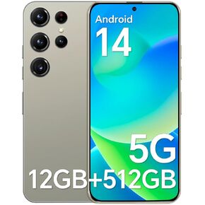 Unlocked Cell Phones T24 Ultra,12+512GB Mobile Phone, 48MP+108MP Dual Camera，5G Smartphone, 6800mAh Battery, 6.7" HD Screen, Android 14.0 Phone, Face ID/Fingerprint Lock/GPS 5G Phone (Grey)