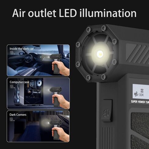 Cordless Air Duster for Keyboard Cleaning - 130,000RPM Super Power Rechargeable Dust Blower with 3 Speed Settings & LED Light - Portable Computer Air Duster for PC, Car, Electronics, Household in Kuwait
