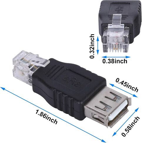 RJ11 Male to USB Female Telephone Connector, 2 Pack RJ11 Plug to USB A Telephone Line Adapter for Communication Fax Machine (RJ11 6P2C) in Saudi Arabia