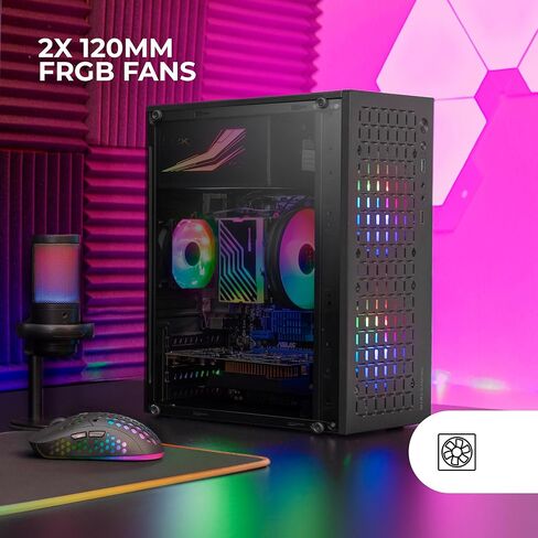 MC-CORE, Ultra-Compact Micro-ATX PC Case, Metal-Mesh Front Design, 2X 120mm FRGB Fans, Full Side Window Gaming Case, Mini-ITX PC Case, USB 3.0, Black in Kuwait