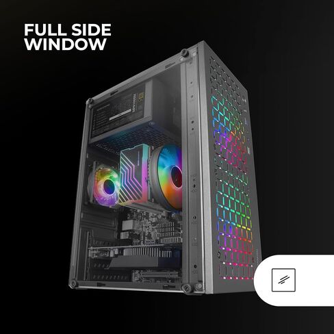 MC-CORE, Ultra-Compact Micro-ATX PC Case, Metal-Mesh Front Design, 2X 120mm FRGB Fans, Full Side Window Gaming Case, Mini-ITX PC Case, USB 3.0, Black in Kuwait
