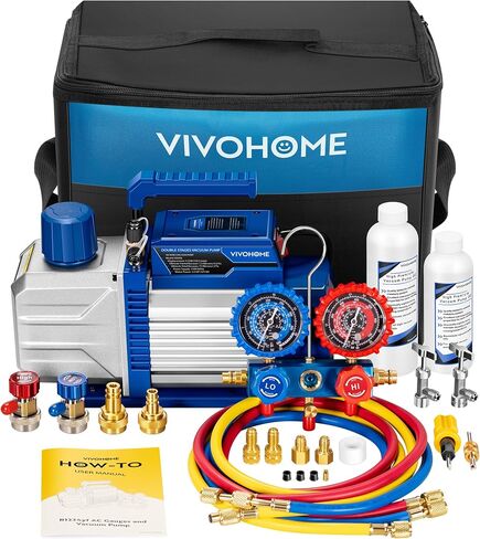 VIVOHOME 110V 1/3 HP 4.5CFM مضخة تفريغ تكييف الهواء أحادية المرحلة ومجموعة قياس مشعب التيار المتردد، محرك بدون بريق لأنظمة R32 R1234yf R134a R22 R410a، إعادة شحن تبريد تكييف الهواء HVAC in Saudi Arabia