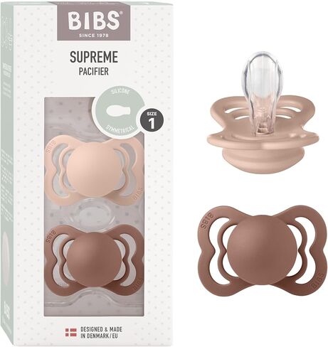 BIBS Supreme Baby Pacifiers | BPA-Free Silicone Pacifier | Made in Denmark | Set of 2 Soothers (Blossom/Dusky Lilac, 6-18 Months) in Saudi Arabia