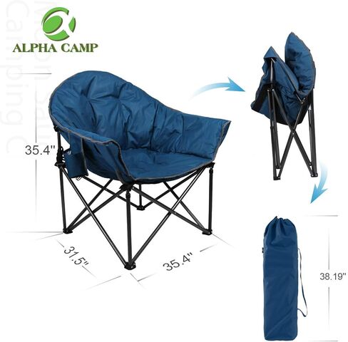 ALPHA CAMP Oversized Camping Chairs Padded Moon Round Chair Saucer Recliner with Folding Cup Holder and Carry Bag in Kuwait