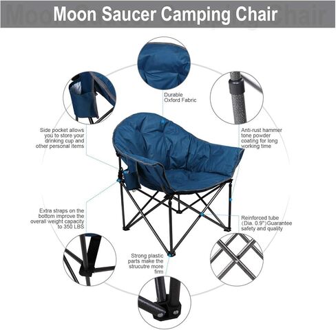 ALPHA CAMP Oversized Camping Chairs Padded Moon Round Chair Saucer Recliner with Folding Cup Holder and Carry Bag in Kuwait