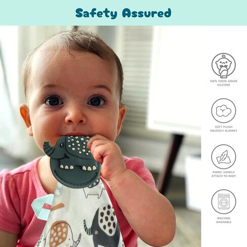 بطانية Malarkey Kids Munch-It: مجموعة عضاضة وبطانية مريحة للأطفال في مرحلة التسنين - تهدئ وتحتضن وتخفف من الانزعاج! (الفيل الجاد) in Kuwait