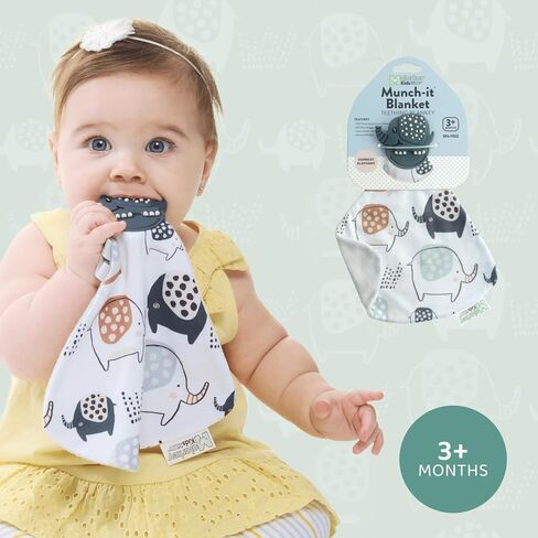 بطانية Malarkey Kids Munch-It: مجموعة عضاضة وبطانية مريحة للأطفال في مرحلة التسنين - تهدئ وتحتضن وتخفف من الانزعاج! (الفيل الجاد) in Kuwait
