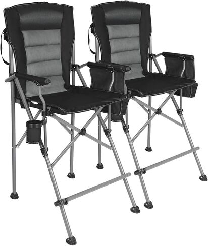 Portable Bar Height Foldable Director Chairs for Adults 330lbs, Extra Tall Folding Chairs for Camping Outside, Comfortable with Makeup Pocket, High Back and Footrest, Black in Kuwait