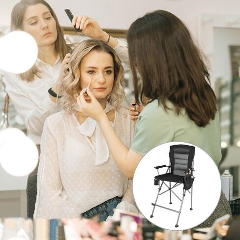 Portable Bar Height Foldable Director Chairs for Adults 330lbs, Extra Tall Folding Chairs for Camping Outside, Comfortable with Makeup Pocket, High Back and Footrest, Black in Kuwait