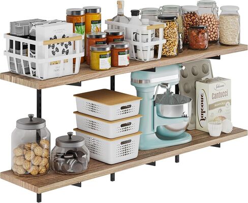 أرفف كتب جدارية عائمة مقاس 48 بوصة × 8 بوصة من Wallniture Turin لتخزين الحائط مع نظام دعامة السكك الحديدية القياسية القابلة للتعديل، أسود، خشب in Saudi Arabia