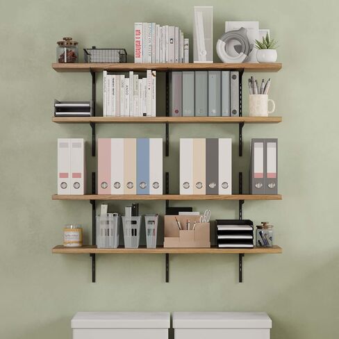 أرفف كتب جدارية عائمة مقاس 48 بوصة × 8 بوصة من Wallniture Turin لتخزين الحائط مع نظام دعامة السكك الحديدية القياسية القابلة للتعديل، أسود، خشب in Saudi Arabia