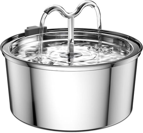 DOOOB Cat Water Fountain,3.2L/108OZ Square Stainless Steel Pet Water Dispenser Metal Dog Drinking Fountains Water Bowl with 3 Replacement Filters Ultra-Quiet Pump and Waterproof Food Mats in Kuwait