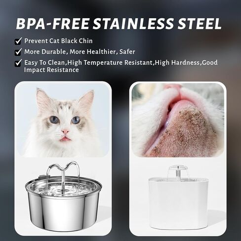 DOOOB Cat Water Fountain,3.2L/108OZ Square Stainless Steel Pet Water Dispenser Metal Dog Drinking Fountains Water Bowl with 3 Replacement Filters Ultra-Quiet Pump and Waterproof Food Mats in Kuwait