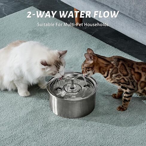 DOOOB Cat Water Fountain,3.2L/108OZ Square Stainless Steel Pet Water Dispenser Metal Dog Drinking Fountains Water Bowl with 3 Replacement Filters Ultra-Quiet Pump and Waterproof Food Mats in Kuwait