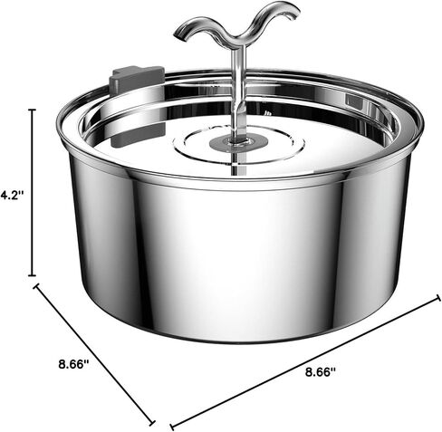 DOOOB Cat Water Fountain,3.2L/108OZ Square Stainless Steel Pet Water Dispenser Metal Dog Drinking Fountains Water Bowl with 3 Replacement Filters Ultra-Quiet Pump and Waterproof Food Mats in Kuwait