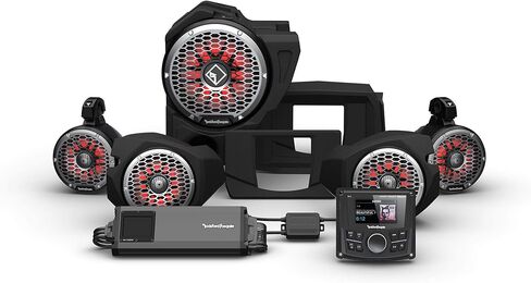 Rockford Fosgate RZR14-STG5 Audio Kit: PMX-3 Receiver ، 1500 واط أمبير ، M2 Series Color Optix Multicolor LED مكبر الصوت الأمامي ، مضخم الصوت ومجموعة مكبرات الصوت الخلفية لنماذج RZR المختارة (2014-2021) in Saudi Arabia