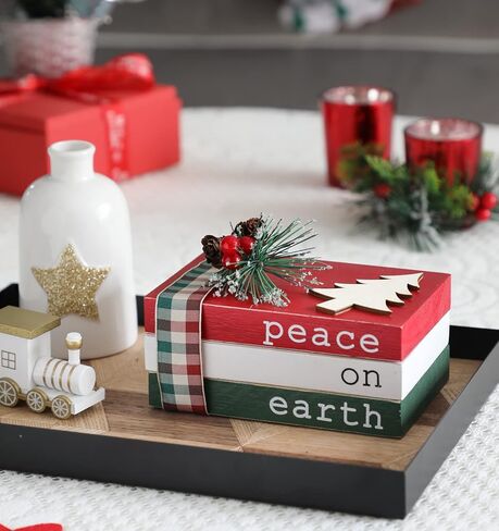 Christmas Wood Book Stack, Grinch House Decor, Farmhouse Christmas Decor for Home Table Mantle Shelf, Christmas Tiered Tray Decor in Kuwait