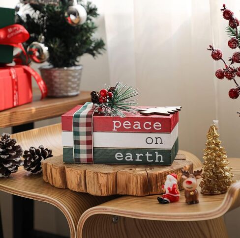 Christmas Wood Book Stack, Grinch House Decor, Farmhouse Christmas Decor for Home Table Mantle Shelf, Christmas Tiered Tray Decor in Kuwait