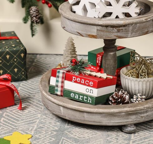 Christmas Wood Book Stack, Grinch House Decor, Farmhouse Christmas Decor for Home Table Mantle Shelf, Christmas Tiered Tray Decor in Kuwait
