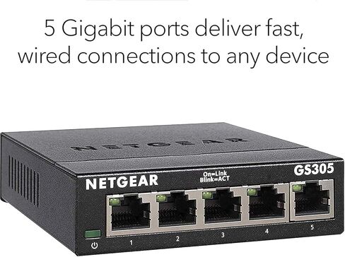 NetGear GS305 ، 5 Port Gigabit Ethernet Network Switch ، Ethernet Splitter ، Hub ، سطح المكتب ، المعادن القوية ، بدون مروحة ، توصيل وتشغيل in Kuwait