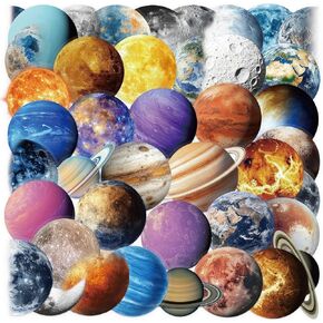 Planet Earth Moon Stickers for Kids, 50PCS Universe Planets Waterproof Stickers for Water Bottles Laptop Scrapbook, Outer Space Decals for Students Teachers, Party Supplies (Planet PET)