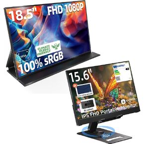 Dual Portable Monitor –15.6'' +18.5" 100% sRGB FHD 1080P Ultra Slim External Screen with USB C/HDMI for Laptop, Mac, PC, Phone, PS4, PS5, Switch