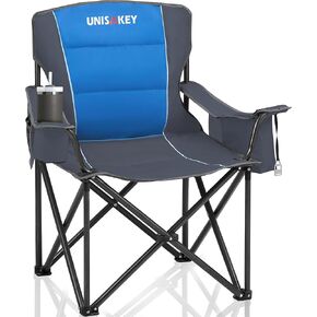 Oversized Folding Camping Chair for Adults - 450lbs Support - Heavy Duty Portable Lawn Chairs with Side Pocket Cup Holder Cooler Bag for Sports Garden Beach Fishing, Red