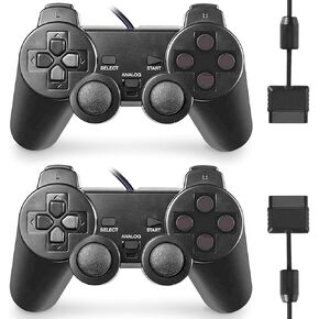 Wired Controller for PS2 Double Shock, 2 Pack Gamepad Remote Compatible with Play Station 2 (Black and Black)