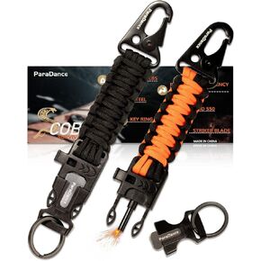 سلسلة مفاتيح البقاء على قيد الحياة (5 في 1) مع فلينت/مهاجم/باراكورد/صافرة/حلقة رئيسية ، سلسلة مفاتيح باراكورد المضفرة العسكرية مع كاريكاتير كاريتر ، مثالية للمشي/التخييم/الصيد/الصيد ، معدات في الهواء الطلق in Kuwait