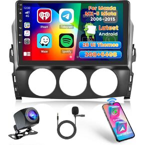 Car Radio Stereo for Mazda MX-5 Miata 2006-2015 Built in Carplay/Android Auto, 9 inch IPS Touch Screen Head Unit Radio with DSP BT GPS FM RDS WiFi 2G RAM 64G ROM