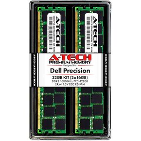 A-Tech 32GB ECC RDIMM Memory Kit for Dell Precision T7600, T5600, T3610, T3600 Workstations | (2 x 16GB) DDR3 1600Mhz PC3-12800 2Rx4 1.5V 240-pin Dual Rank Registered DIMM RAM Upgrade