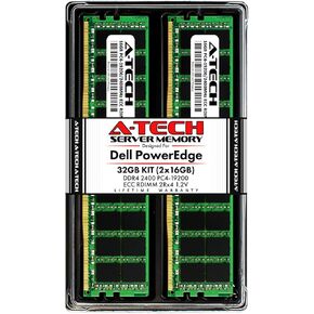 A-Tech 32GB (2x16GB) Memory for Dell PowerEdge R440, T440, R540, R640, T640, M640, FC640, R740, R740XD, R940, C6420 | DDR4 2666MHz ECC RDIMM PC4-21300 2Rx4 1.2V 288-Pin DIMM Server RAM Upgrade Kit