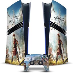 تصاميم القضية الرئيسية مرخصة رسميا Assassin's Creed Alexios مع Spear Odyssey Artsey Artsey Vinyl Gaming Skin Mecal متوافق مع PlayStation 5 PS5 Pro Digital Edition Console & Dualsense Controller in Kuwait