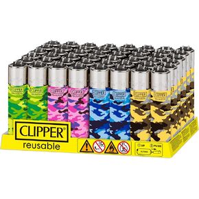 Clipper - Classic Large Reusable Lighter - Iconic Premium Refillable Lighters Bulk Pack - Replace Butane, Flint, and Spark Wheel for Unlimited Lights - 48 Pack - Camouflage