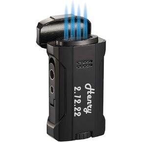 Personalized Visol Rhino 2.0 Butane Torch Lighter Quad Flame Refillable Gas Lighter, Built-in Rest, Two Built in Punches, Windproof Adjustable Flame Lighter (Shipped Without Butane)