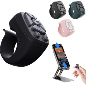 جهاز التحكم عن بُعد Bluetooth اللاسلكي اللاسلكي مع حلقة التمرير لأجهزة iPhone و Android ، صفحة التمرير التلقائي صفحة Turner Remote Camera Recording (أسود) in Kuwait