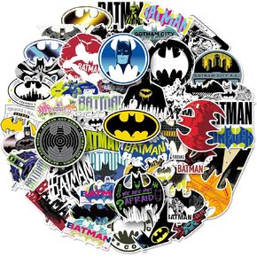 Batman Logo Stickers (50 Pcs Large Size) DC Comics PVC Catoon Decorations Party Supplies for Skateboard Water Bottle Room Decor for Teens Kids