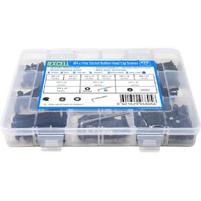 Iexcell 450 قطعة M4 × 6/8/10/12/16/20/25/30/35/40 سبيكة فولاذية 10.9 درجة مقبس سداسي الشكل وزر غطاء رأس ومسامير وصواميل ومجموعة متنوعة من المسامير، لمسة نهائية من أكسيد الأسود in Kuwait