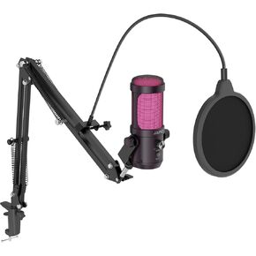 JARO USB Podcast Microphone with Boom Arm, Studio Condenser Mic with Real-Time Monitoring, Mute, Volume Control Ideal for Voice & Singing